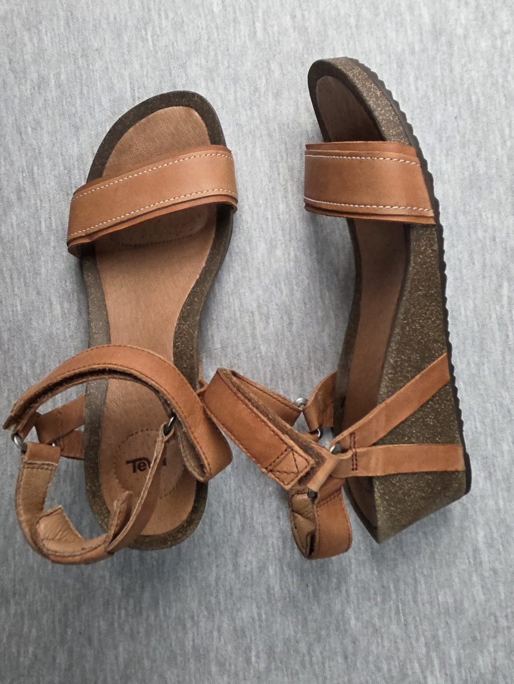 Teva Brown Congac Wedge Leather Ankle-Strap Sandals Size 9 Womens